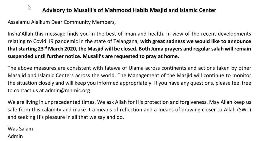 masjid closure